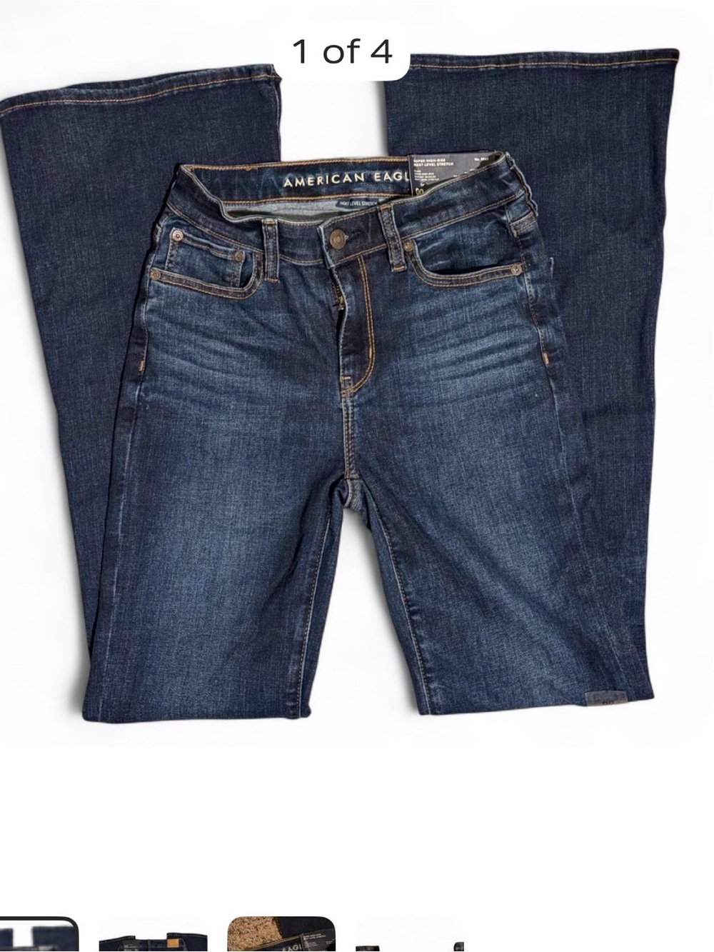 American Eagle Super High-Rise Next Level Stretch Flare Blue Jean Waist 24